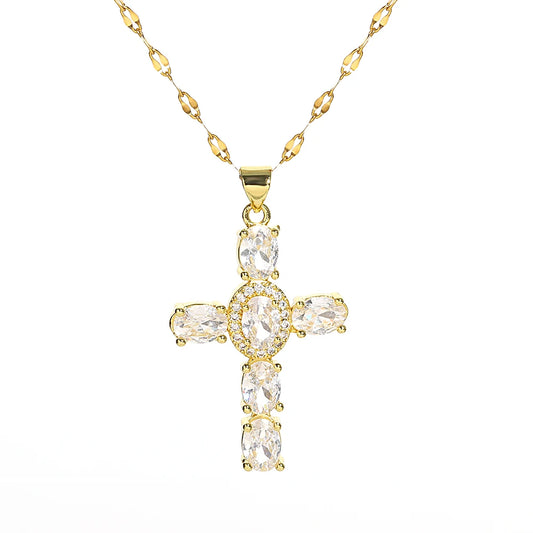 Religious Cross Necklace for Women Men Stainless Steel Chain Necklaces Christian Pendant Collar Pray Baptism Christmas Gift